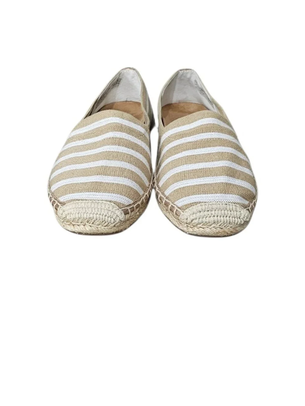 Vionic Valeri Striped Canvas Espadrille Flats Boho Slip On Shoe Tan Stripe 6